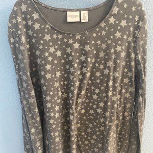 Chico's Comfy Gray Star Longsleeve Shirt, Size 2